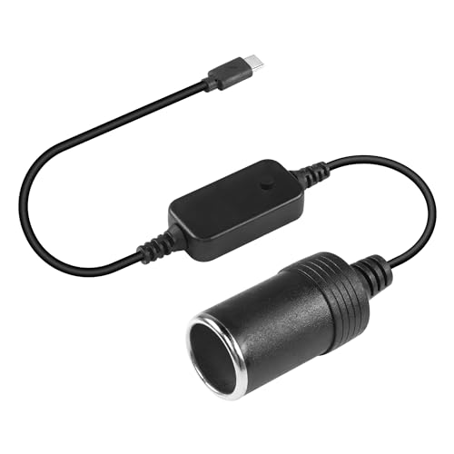 CERRXIAN 1 Fuß USB-C-Stecker auf Zigarettenanzünder-Adapter, Typ-C auf Zigarettenanzünder, Stromkabel, Ausgang, einstellbare Spannung 5 V, 9 V, 12 V, 15 V, 20 V, PD-Schnellladekabel, maximale 60 W von CERRXIAN