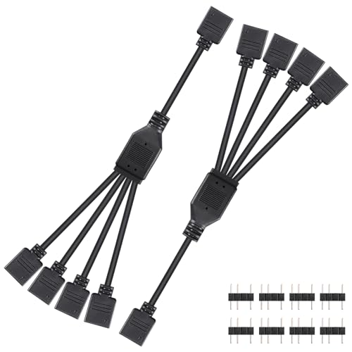 CERRXIAN 2PCS 5V 3PIN ARGB-Splitterkabel, 1-zu-4 5V 3-Pin adressierbar mit männlichen Pins, 1 Buchse auf 4 Buchsen 3PIN HUB-Verlängerungssteckerkabel für ARGB-LED-Streifen, ARGB-Lüfter usw (1 to 4F) von CERRXIAN