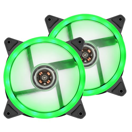 CERRXIAN 2er-Pack leiser Grün LED-Gehäuselüfter, 120-mm-Computerlüfter, 1200 U/min, effizientes Hydrauliklager, 3-poliger leiser Computerlüfter für Desktop-PC-Gehäuse, Heizkörper (Grün) von CERRXIAN