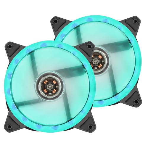 CERRXIAN 2er-Pack leiser blauer LED-Gehäuselüfter, 120-mm-Computerlüfter, 1200 U/min, effizientes Hydrauliklager, 3-poliger leiser Computerlüfter für Desktop-PC-Gehäuse, Heizkörper (Blau) von CERRXIAN