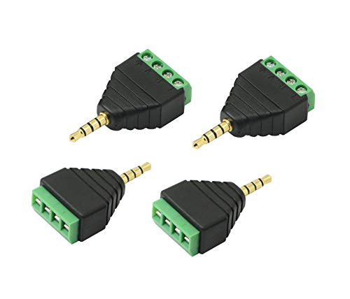 CERRXIAN 3,5 mm 4-poliger Stereo-TRRS-Audio-Vedio-Stecker auf 4-Schrauben-Anschluss Buchse Kopfhörer-Balum-Konverter-Adapter (4-Pack) von CERRXIAN