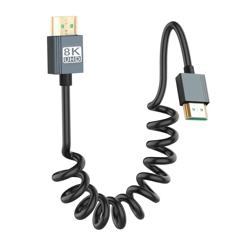 CERRXIAN 8K HDMI Spiralkabel, HDMI auf HDMI Ultra HD High Speed 2.1 Spiralkabel, unterstützt 8K 4K 3D und dynamisches HDR bis zu 48 Gbit/s, kompatibel mit TV, PC, Projektor usw. 0,9 m von CERRXIAN
