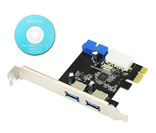 CERRXIAN Desktop Motherboard USB3.0-Erweiterungskarte 20-Pin-Frontschnittstelle PCI-E auf USB3.0-Erweiterungskarte mit 2 Anschlüssen von CERRXIAN