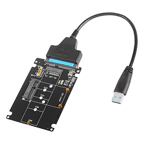 CERRXIAN M.2 NGFF oder mSATA auf SATA 3.0 Adapter, 2-in-1 M.2 NGFF oder mSATA Konverter-Lesekarte, mit USB auf SATA 3.0 Kabel, unterstützt SATA NGFF B/B+M Key SSD von CERRXIAN