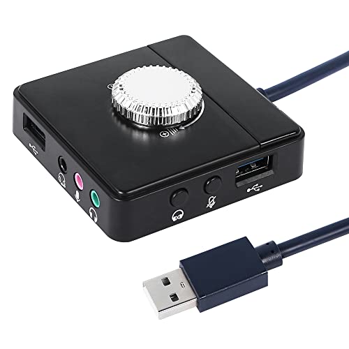 CERRXIAN USB-Lautstärkeregler, USB-Hub mit Audio-Adapter, Ein-Knopf-Stummschaltung, Multimedia-Knopf, mit 3,5-mm-Kopfhörer-Mikrofonbuchse+Dual-USB-2.0-Anschlüsse+Typ-C-Versorgungsanschluss von CERRXIAN