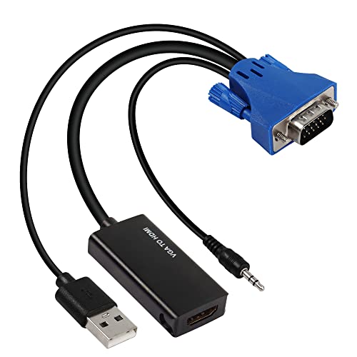 CERRXIAN VGA auf HDMI mit Audio-Adapterkabel, VGA-Eingang zu HDMI-Ausgang, Video 1080P Adapter, für PC, Notebooks, Monitore, Projektoren usw., 19,8 cm (7,8 Zoll) von CERRXIAN