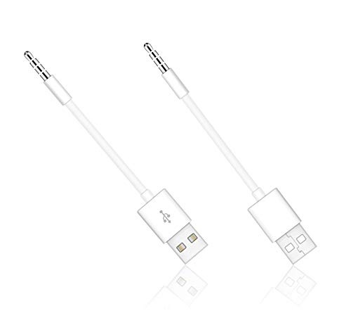 Cerrxian USB-Kabel, 10,5 cm Länge, 3,5 mm 2-in-1 USB-Ladegerät und Sync-Datenkabel für Apple iPod Shuffle 3./4./5./6./7. Generation (2 Packungen - weiß) von CERRXIAN