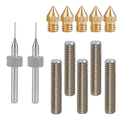3D-Druckerdüse, CESFONJER 12-teiliges Messingdüsen-Set inklusive 1,75 mm Teflon-Halsrohr, 0,4 mm Extruderkopfdüse, Reinigungsbohrer, für MK8 Makerbot Anet A8 3D-Drucker von CESFONJER