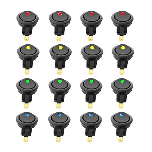 CESFONJER 16 PCS Runde Schalter, Wippschalter Button, 12V 20A Auto Runder Schalter mit LED Anzeige Wechsel Switch Kippenschalter für Auto Boot (4 Rot+4 Grün+4 Gelb+4 Blau) von CESFONJER