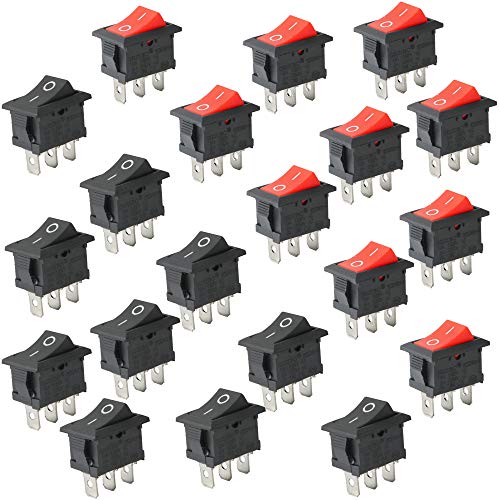 CESFONJER 20Pcs Mini Wippschalter, ON/Off Kippschalter, 3 Pin AC 6A -10A,125V -250V für Auto Boot Haushaltsgeräte (Schwarz 10Pcs rot 10Pcs) von CESFONJER