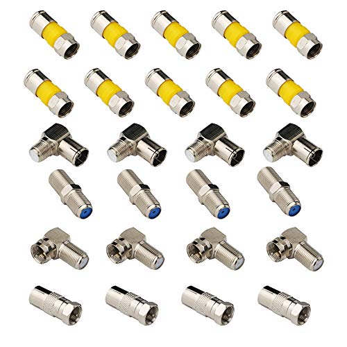 CESFONJER 26 Pcs Koax Kabel Adapter, 90°Winkel-Adapter schraubbar F-Stecker, Buchse Kupplung F-Adapter Coax Anlagen F-Stecker F-Buchse F-Kupplung（5 Verschiedene Stecker ） von CESFONJER