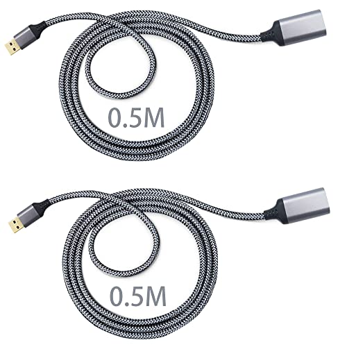 CESFONJER USB Extension Cable, 50cm USB 3.0 Verlängerung, USB A Stecker auf A Buchse Nylon Verlängerungskabel, für Kartenlesegerät,Tastatur, Drucker usw (2 pcs,grau) von CESFONJER