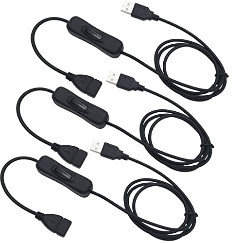 CESFONJER USB Kabel Schalter, 3 pcs 1 M USB-Verlängerungskabel mit An- / Ausschalter, kompatibel mit Fahrrekorder, LED-Schreibtischlampe, USB-Lüfter, LED-Streifen von CESFONJER