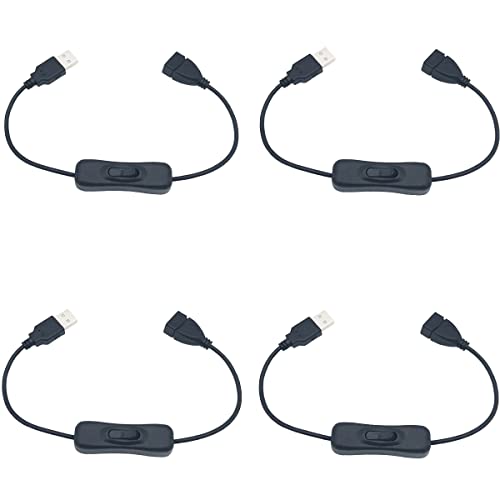 CESFONJER Schalter, 4 Stück 30cm USB Stecker auf Buchse Kabel Verlängerungskabel Mit Ein/Aus-Schalter, für LED-Schreibtischlampe, Lüfter, LED-Streifen von CESFONJER