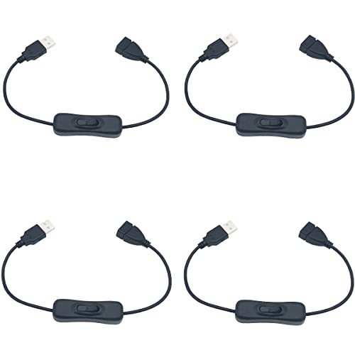 CESFONJER USB Schalter, 4 pcs 30cm USB Stecker auf Buchse Kabel Verlängerungskabel mit EIN/Aus-Schalter, für LED-Schreibtischlampe, USB-Lüfter, LED-Streifen usw. von CESFONJER