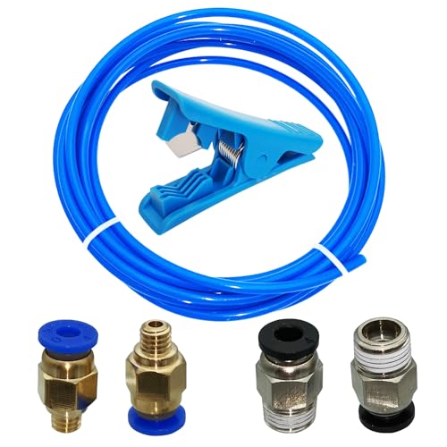 PTFE Schlauch Blau, CESFONJER 3 Meter Teflonschlauch mit 2 Stück PC4-M6 Pneumatik-anschlussstücke und 2 Stück PC4-M10 Verbinder und Leitung Rohrschneider, für 3D-Drucker 1,75 mm Filament von CESFONJER