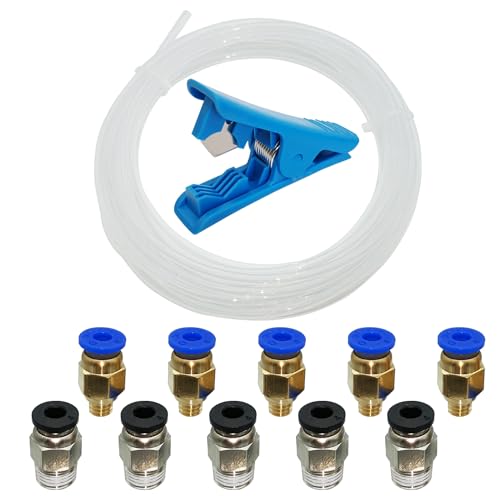 Teflonschlauch transparent, CESFONJER 5M PTFE-Schlauch mit 5 Stück PC4-M6 und 5 Stück PC4-M10+1 Stück Leitung Rohrschneider, für PTFE-Rohr-Steckverbindungsanschluss 3D-Drucker 1,75 mm Filament von CESFONJER