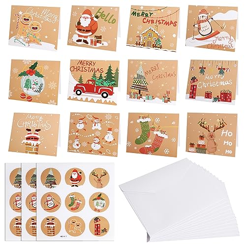 CESHMD 24er-Set Weihnachtskarten mit Umschlägen - Weihnachtskarte mit Umschlag und Aufkleber - Leere, faltbare Grußkarten für Kinder, Familie, Freunde und Kunden - Weihnachts-Miniaturkarten von CESHMD