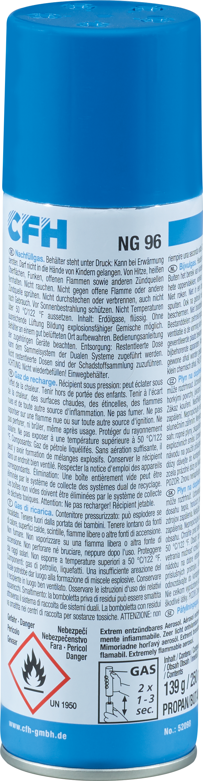 CFH 52096 - Butan-Nachfüllgas 250 ml von CFH