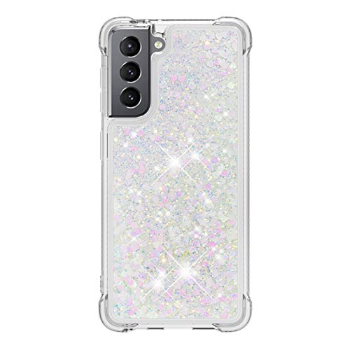 Glitzer Transparent Schutzhülle für Galaxy S21,Silikon Stoßfeste Handyhülle Vergilbungsbeständig Schutzcover Glänzende Flüssigkeit Handytasche Durchsichtig Cover Kompatibel mit Samsung Galaxy S21 von CFKNDBP