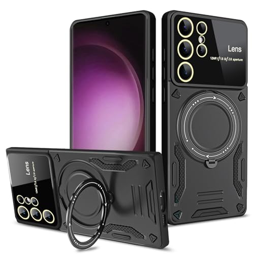 CFPLZFY Für Samsung Galaxy S24 Ultra hülle mit Magnetischer Ringständer, ultradünne, stoßfeste und sturzsichere Handyhülle (Schwarz, S24 Ultra) von CFPLZFY