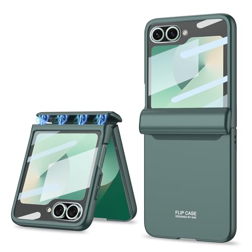 CFPLZFY Für Samsung Galaxy Z Flip 6 Hülle Mit scharnieren Schutz & [ Frontabdeckung mit integriertem großen Fensterschutz], dünn All-Inclusive-Rugged handyhülle (Grün, Z Flip 6) von CFPLZFY