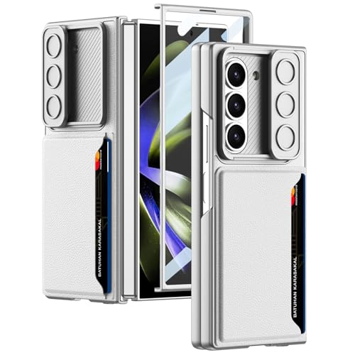CFPLZFY Für Samsung Galaxy Z Fold 6 Hülle mit Kartenfach & Kamera-Schiebefenster Schutz,Frontabdeckung Integrierter Bildschirmschutz,Ultradünn und sturzsicher handyhülle (Silber, Z Fold6) von CFPLZFY