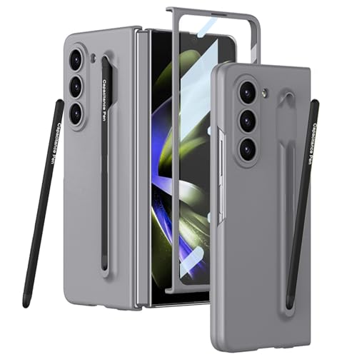 CFPLZFY Für Samsung Galaxy Z Fold 6 Hülle mit S-Pen Stift Schlitz and Stylus，Frontabdeckung Integrierter Bildschirmschutz,Ultradünn und sturzsicher handyhülle (Grau+Black Stylus, Z Fold6) von CFPLZFY