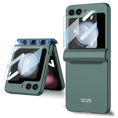 CFPLZFY Scharnierschutz Handyhülle für Samsung Galaxy Z Flip 5, Integrierter Kleiner Displayschutzfolie, dünn All-Inclusive-Rugged (Grün, z flip5) von CFPLZFY