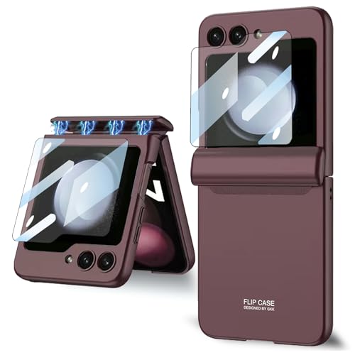 CFPLZFY Scharnierschutz Handyhülle für Samsung Galaxy Z Flip 5, Integrierter Kleiner Displayschutzfolie, dünn All-Inclusive-Rugged (Rot, z flip5) von CFPLZFY