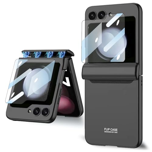 CFPLZFY Scharnierschutz Handyhülle für Samsung Galaxy Z Flip 5, Integrierter Kleiner Displayschutzfolie, dünn All-Inclusive-Rugged (Schwarz, z flip5) von CFPLZFY