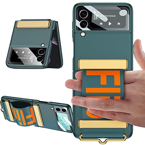 CFPLZFY Z Flip 3 Armband Hülle Für Samsung Galaxy Z Flip 3 5G Hülle, ständer,Ultradünne,mit Kleiner Displayschutzfolie(Grün, Z Flip3) von CFPLZFY