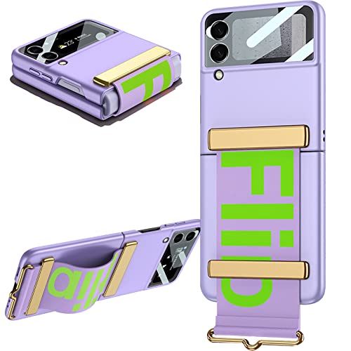 CFPLZFY Z Flip 3 Armband Hülle Für Samsung Galaxy Z Flip 3 5G Hülle, ständer,Ultradünne,mit Kleiner Displayschutzfolie (Lila, Z Flip3) von CFPLZFY