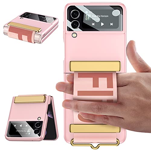 CFPLZFY Z Flip 3 Armband Hülle Für Samsung Galaxy Z Flip 3 5G Hülle, ständer,Ultradünne,mit Kleiner Displayschutzfolie (Rosa, Z Flip3) von CFPLZFY