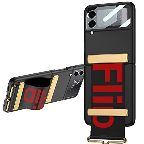 CFPLZFY Z Flip 3 Armband Hülle Für Samsung Galaxy Z Flip 3 5G Hülle, ständer,Ultradünne,mit Kleiner Displayschutzfolie (Schwarz, Z Flip3) von CFPLZFY
