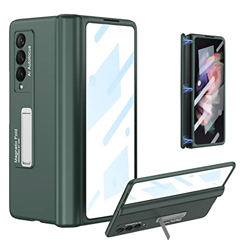 CFPLZFY für Galaxy Z Fold3 hülle mit Ständer, mit Magnetscharnieren, Frontabdeckung mit Schutzfolie aus gehärtetem Glas, sturzsichere Hülle für Samsung Z Fold3-grün von CFPLZFY