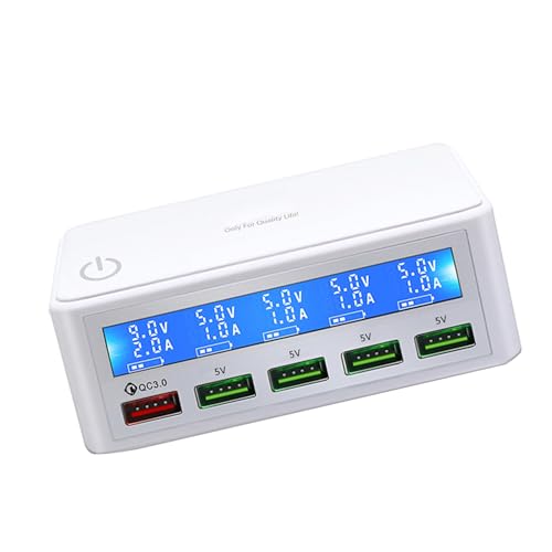 50W USB-Ladestation Multi Port USB Hub QC 3.0 USB mit LCD-Display 5-Port für Tablets Mobilfunk-Ohrhörer und Mehr Chargerusb-Ladung (EU-Stecker) von CFTGIW