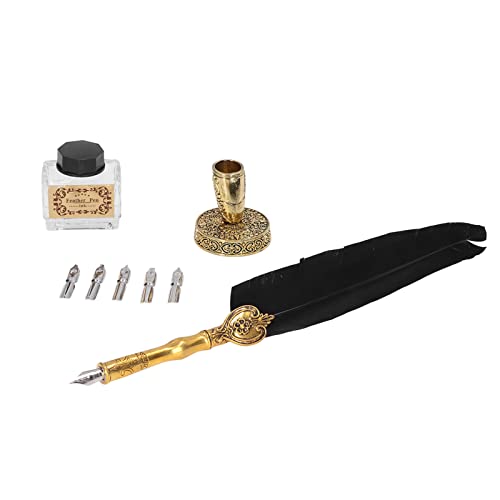 CFTGIW Federstift Exquisit Vintage Elega Färde Stahl Glatt Schreiben Schreibkaller Penblack Wea Quill Penblack Feder Penquill Pendip Penquill und Tinten -Setfeder -Stift und Tinten Setpen Set (BLACK) von CFTGIW