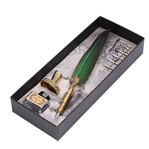 CFTGIW Federstift Exquisit Vintage Elega Färde Stahl Glatt Schreiben Schreibkaller Penblack Wea Quill Penblack Feder Penquill Pendip Penquill und Tinten -Setfeder -Stift und Tinten Setpen Set (GREEN) von CFTGIW
