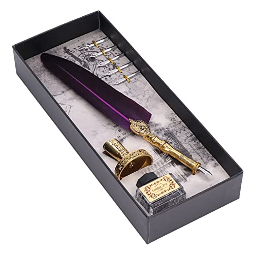 Federstift Exquisit Vintage Elega Färde Stahl Glatt Schreiben Schreibkaller Penblack Wea Quill Penblack Feder Penquill Pendip Penquill und Tinten -Setfeder -Stift und Tinten Setpen Set (Purpurrot) von CFTGIW