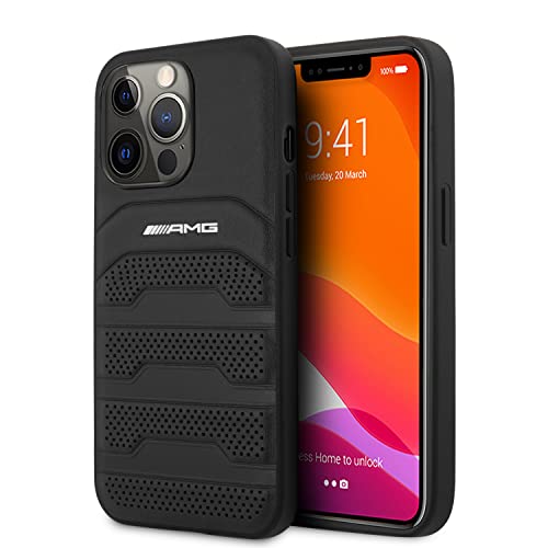 AMG AMHCP14XGSEBK Hülle für iPhone 14 Pro Max 6,7" schwarz/Black hardcase Leather Debossed Lines von CG MOBILE