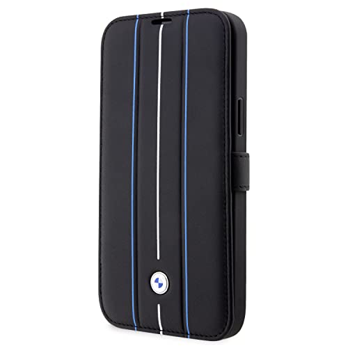 BMW BMBKP14L22RVSK Hülle für iPhone14 Pro 6,1" Schwarz Bookcase Leather Stamp Blue Lines von CG MOBILE