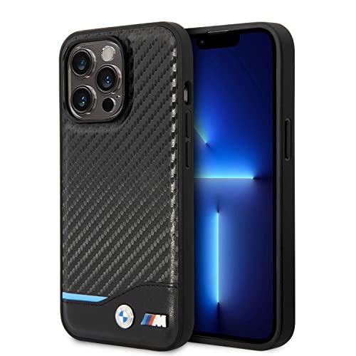 CG Mobile BMW-Handyhülle für iPhone 14 Pro in Schwarz mit horizontaler Blauer Linie, PU-Kohlefaser-Schutzhülle und strapazierfähiger Hülle mit einfachem Schnappverschluss, Stoßdämpfung und CG Mobile BMW-Handyhülle für iPhone 14 Pro in Schwarz mit horizontaler Blauer Linie, PU-Kohlefaser-Schutzhülle und strapazierfähiger Hülle mit einfachem Schnappverschluss, Stoßdämpfung und von CG MOBILE