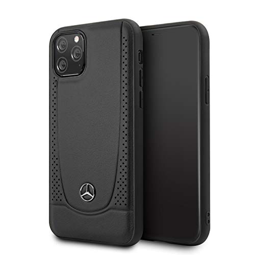 CG MOBILE Benz Handyhülle für iPhone 11 Pro Echt Leder Hard Case Perforiertes Design Schwarz | Einfaches Anstecken | Fallschutz | Offizielles Lizenzprodukt, MEHCN58ARMBK von CG MOBILE