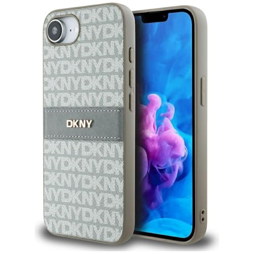 CG MOBILE DKNY Repeat Texture Pattern mit Ton-in-Ton-Streifen Hülle für iPhone 16e (Beige) von CG MOBILE