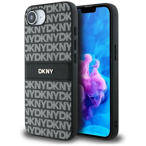 CG MOBILE DKNY Repeat Texture Pattern mit Ton-in-Ton-Streifen Hülle für iPhone 16e (Schwarz) von CG MOBILE