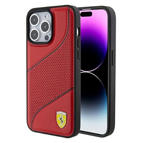 CG MOBILE Ferrari Handyhülle Kompatibel mit iPhone 15 Pro in Rot Schräge Perforation PU Leder Anti-Scratch Glatt Schutzhülle mit Easy Snap-on, Stoßdämpfung & Signature Logo von CG MOBILE