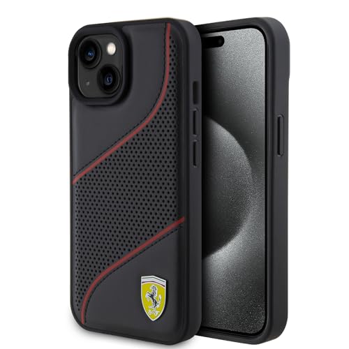 CG MOBILE Ferrari Handyhülle Kompatibel mit iPhone 15 Zoll Schwarz schräge Perforation PU Leder Anti-Scratch, Glatte Schutzhülle mit Easy Snap-on, Stoßdämpfung & Signature Logo, FEHCP15SPWAK CG MOBILE Ferrari Handyhülle Kompatibel mit iPhone 15 Zoll Schwarz schräge Perforation PU Leder Anti-Scratch, Glatte Schutzhülle mit Easy Snap-on, Stoßdämpfung & Signature Logo, FEHCP15SPWAK von CG MOBILE