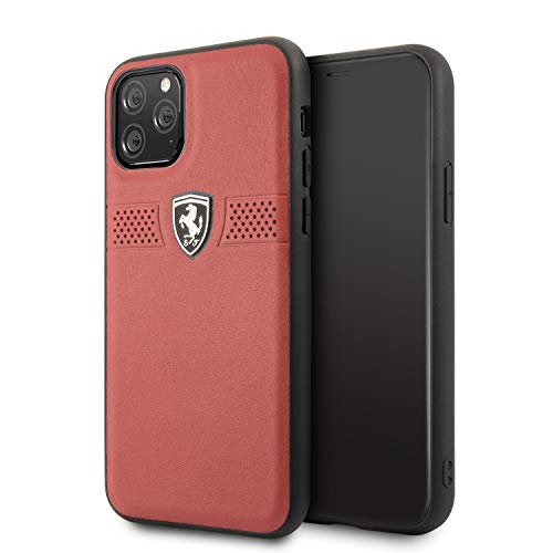 CG MOBILE Ferrari Schutzhülle für iPhone 11 Pro, echtes Leder, perforiert, horizontale Streifen, Fallschutz, Stoßdämpfung, offizielles Lizenzprodukt, Rot von CG MOBILE