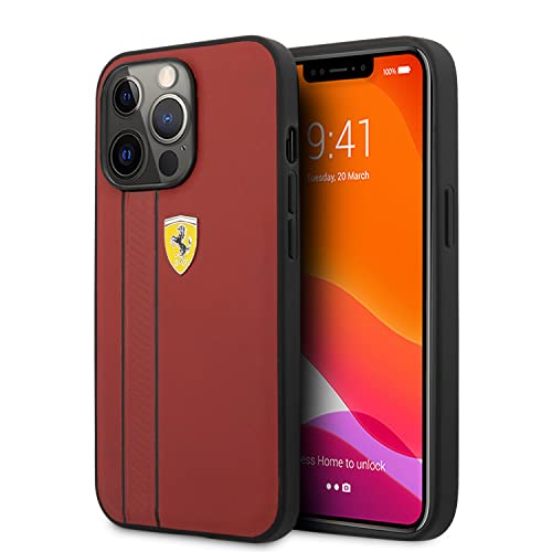CG MOBILE Ferrari Schutzhülle für iPhone 13 Pro in Rot mit Zwei schwarzen Linien, Echtleder-Schutzhülle mit einfachem Snap-on, Stoßdämpfung & Signature Logo CG MOBILE Ferrari Schutzhülle für iPhone 13 Pro in Rot mit Zwei schwarzen Linien, Echtleder-Schutzhülle mit einfachem Snap-on, Stoßdämpfung & Signature Logo von CG MOBILE